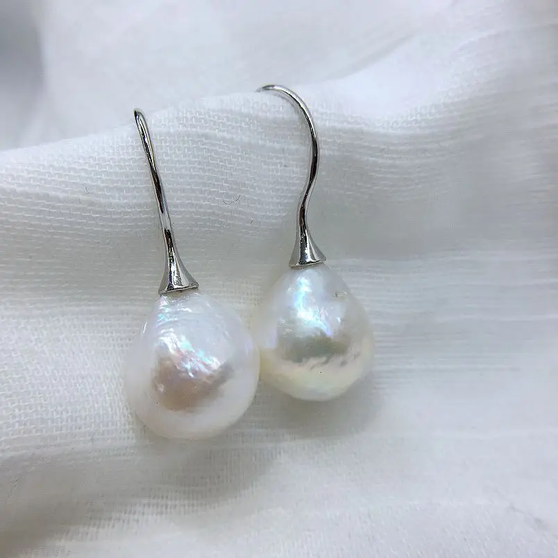 Women's Earrings White Baroque Pearls Irregular Shape 925 Sterling Silver Fish Hook Earrings Pearl Earrings Gifts for Girls