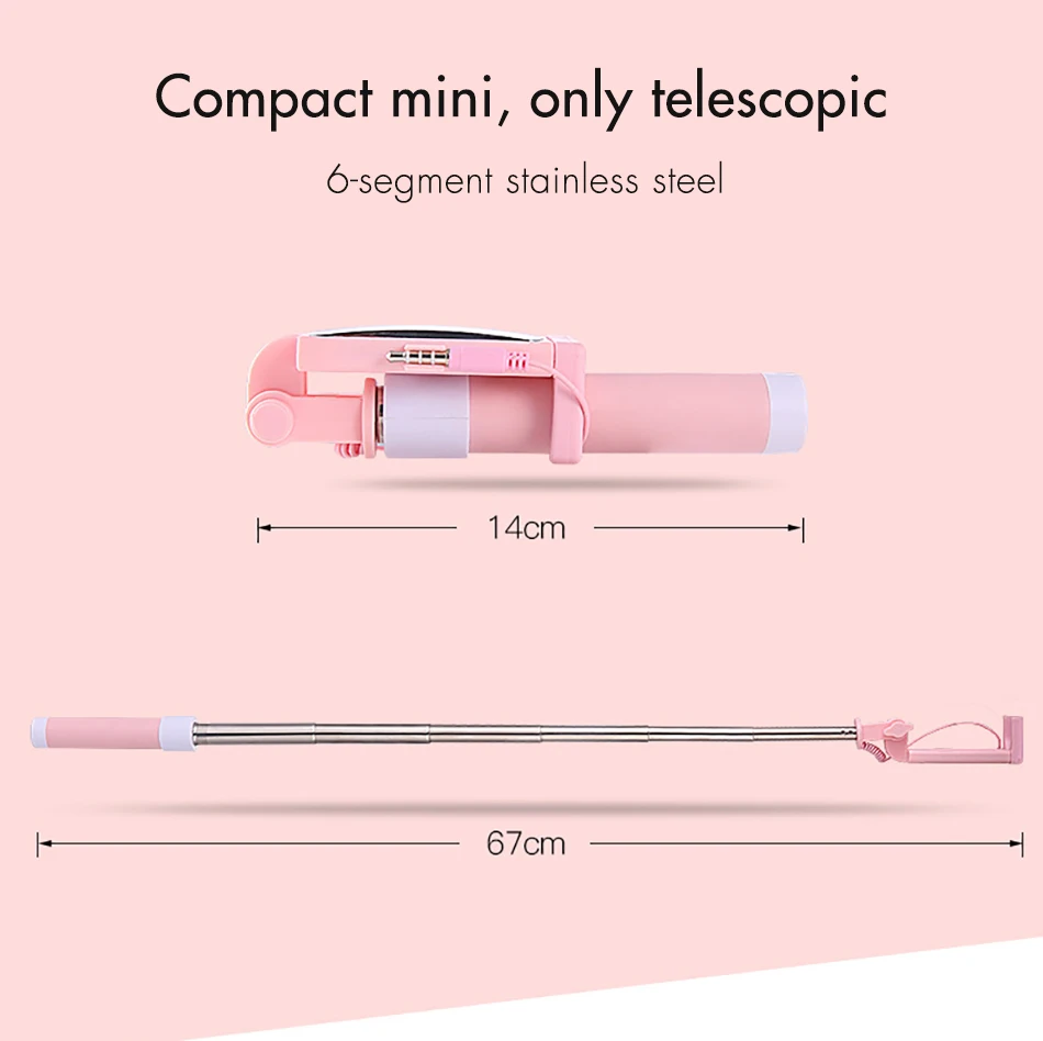 !ACCEZZ Mini Wired Selfie Stick IOS For iPhone X XR XS MAX 8 7 6 For Huawei Samsung Monopod Foldable Portable Selfiestick Mirror (7)