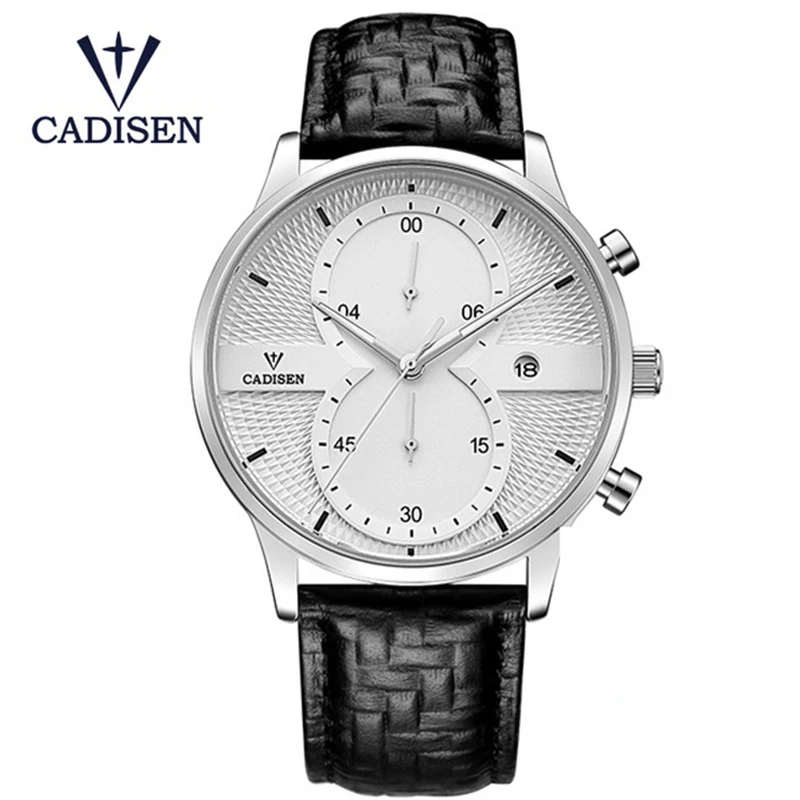 CADISEN мужские часы брендовые Роскошные модные бизнес кварцевые мужские часы спортивные кожаные водонепроницаемые наручные часы relogio masculino