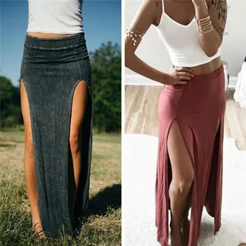 

Women Summer Autumn Long Skirts Ankle Length Sexy High Split Skirt Female Long Straight Skirt Saias Women's Skirt