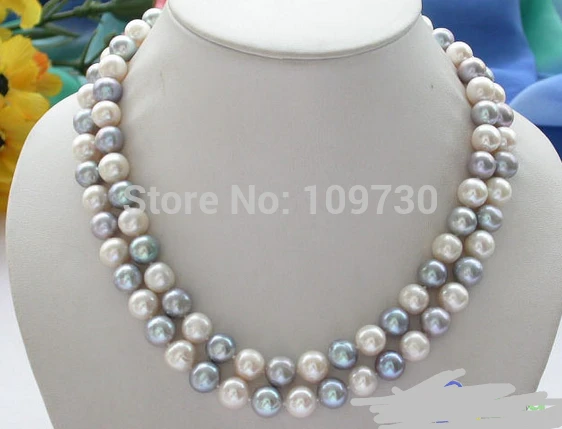 

Jewelr 003363 LUSTER 2row 11mm round white gray freshwater cultured pearl necklace