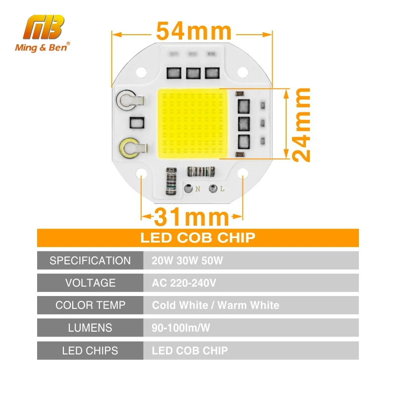 10 шт светодиодный COB Чип AC 220 V 230 20 W 30 50 Smart IC шарики для DIY Светодиодный прожектор