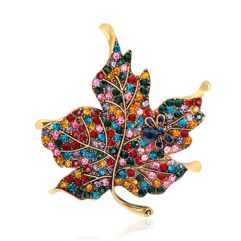 

Multi Color Crystal Rhinestone Maple Leaf Brooch Pin Plant Costume Jewelry For Women Large Broaches For Women Wedding Party Gift