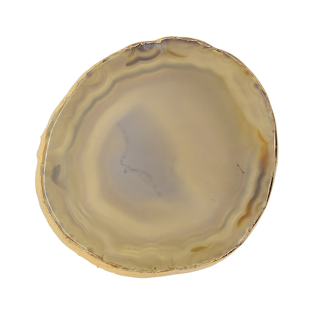 2 Pack Agate Slices Geode Stones Gold Edge, Coasters Cup Mat, 60 -80 mm, for Jewelry Making, Home Decoration, DIY Crafts