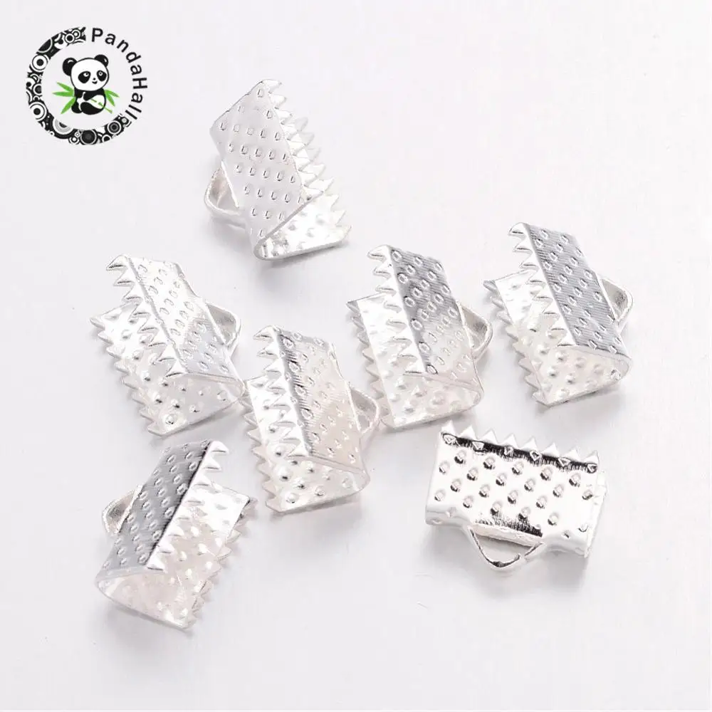 Iron Ribbon Ends, Lead Free, Silver, about 7mm wide, 10mm long, 5mm