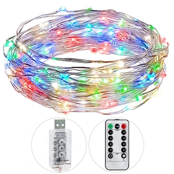 

ROPIO 5M/10M Led String Lights With Remote Control Silver Copper Wire Fairy Light For Wedding Xmas Christmas Holiday Decor