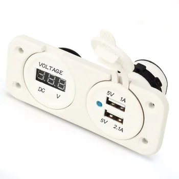 

Marsnaska Car Truck Vehicle Dual USB Socket Charger Digital Volt Meter Voltmeter White