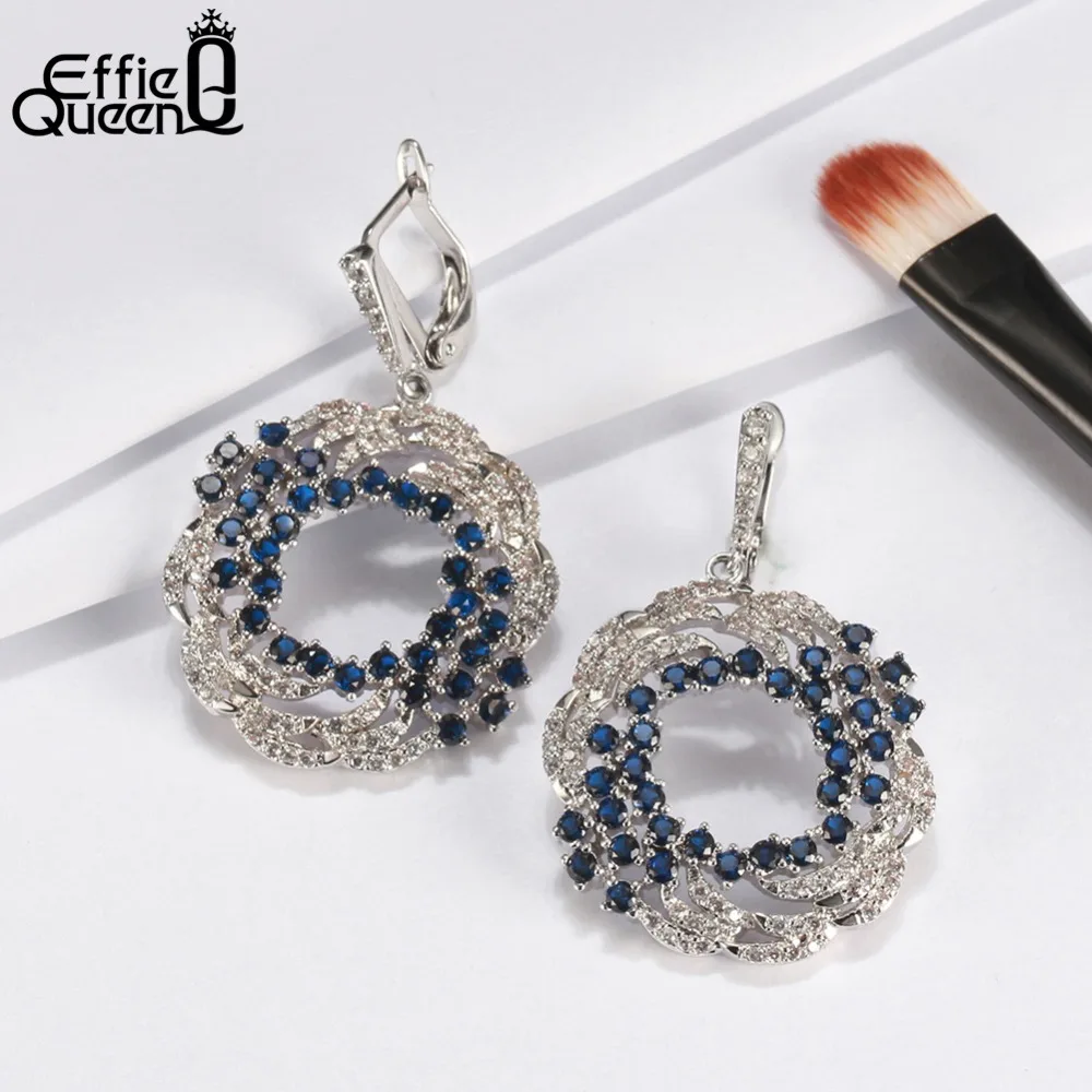 Effie Queen модные серьги гвоздики полые дизайнерские с голубым и прозрачным AAA