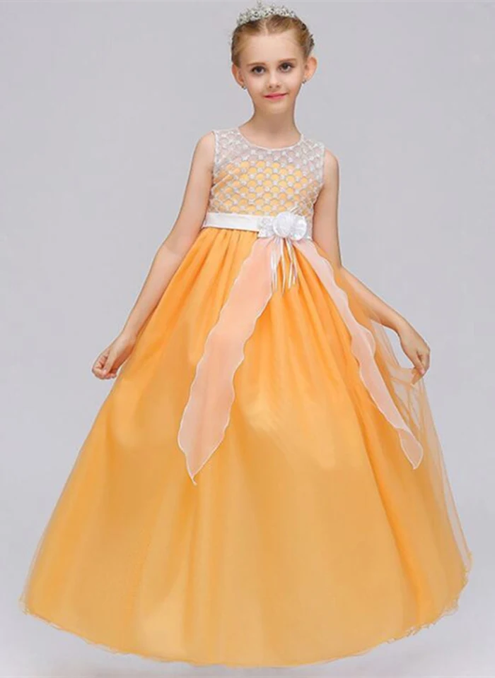 Длинное платье принцессы с блестками и цветочным рисунком для подростков, Детская праздничная одежда, одежда для первого причастия для