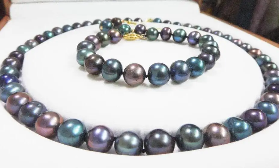 NEW GENUINE 9-10MM TAHITIAN BLACK PEARL BRACELET 7.5/'/'