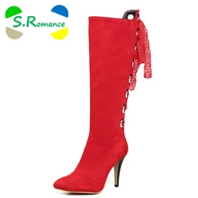 S. Romance/Большие размеры 34-43, женские ботинки модные туфли-лодочки на высоком каблуке-шпильке женская обувь с острым носком женские ботинки черный, серый, красный цвета, SB275