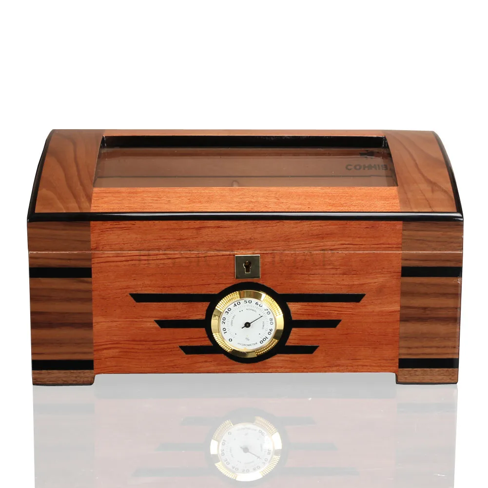 GALINER Luxury Glass Display Cigar Humidor Case Cedar Wood Cigar