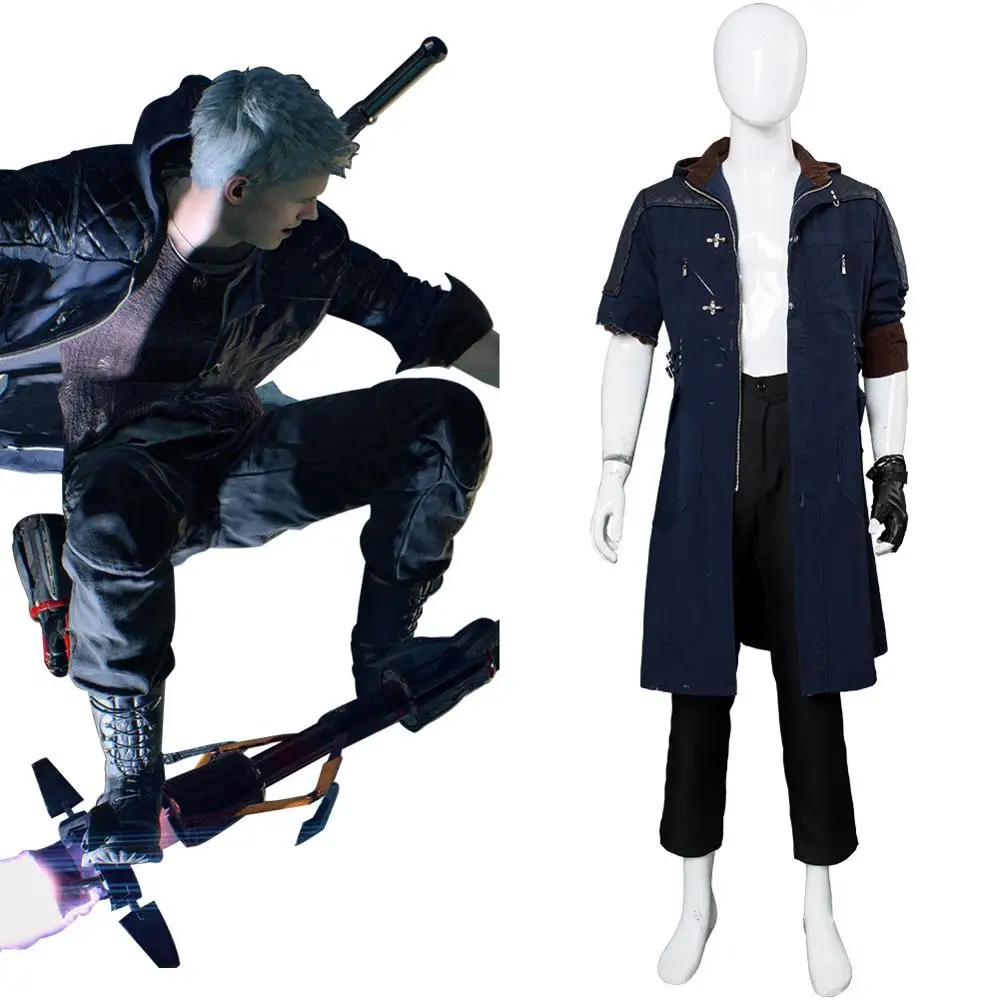 DMC 5 Nero Cosplay Costume Nero Jacket Coat Damaged Version DMC Jacket+Glove+Wrist Band Set Halloween Carnival Costume