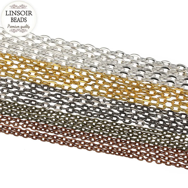 

LINSOIR 10m/lot 2*3mm Metal Iron Necklace Bulk Chains For Diy Jewelry Making Gold Color Rolo Chains Fit Bracelets Findings F712