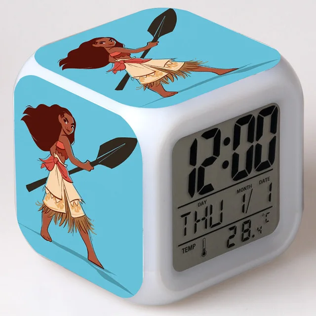 Moana Princess цифровые часы светодиодный светильник horloge digitale будильники игрушки для детей Светящиеся 7 цветов Flash KLOK - Цвет: Зеленый