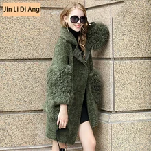 Jin Li Di Ang High quality Soft Genuine Double Faced Sheepskin Real Warm Thick Fashion Sheep Fur Coat Full Sleeve Trendy Coats