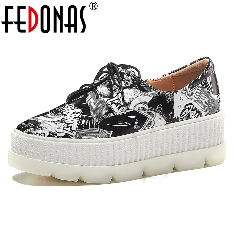

FEDONAS Euro Style Women Genuine Leather Lace Up Flats Platforms 2020 Spring Autumn Casual Party Shoes Woman Wedges Basic Pumps