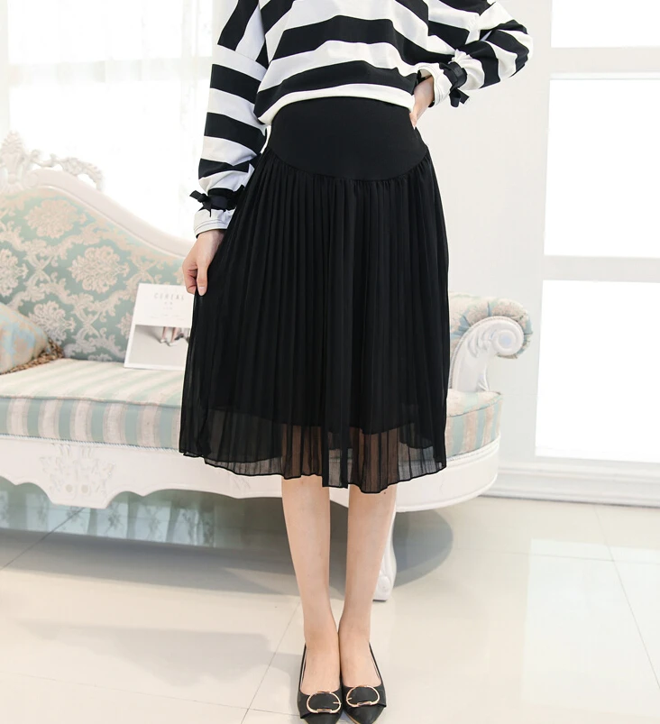 Summer New Medium-long Pregnant Women Skirts Maternity Clothes Fashion Chiffon Pleated Puff Skirt Pregnancy Casual Skirt