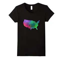 Красивые красочные акварель США карта футболка Для женщин футболка оптовая продажа для Для женщин Harajuku бренд Harajuku топы с принтом