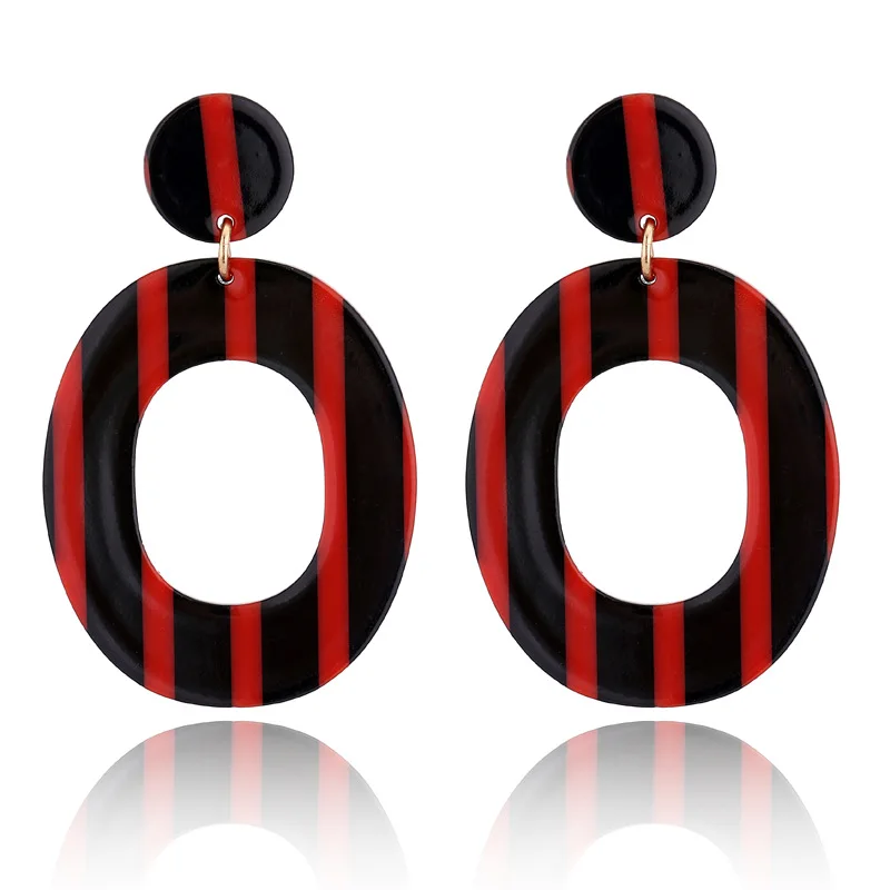 

MESTILO Trendy Vintage Geometric Big Round Oval Stripe Acrylic Circle Dangle Earrings For Women Boho Ethnic Resin Drop Earrings
