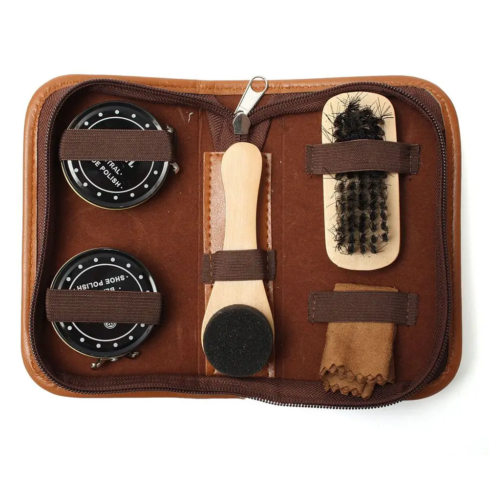 Shoe Shine Kit In Mini Black Leather Washbag - Taylor Of Old Bond