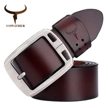 COWATHER-ceintures en cuir véritable pour hommes, ceinture de marque avec boucle ardillon pour jeans vintage, 100-150 cm, taille longue, 30-52, XF001
