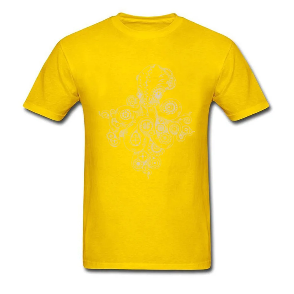 Casual Steampunk Octopus Men Top T-shirts Classic Summer Fall Short Sleeve Crew Neck Cotton Fabric Tops Tees Design Tops Shirt Steampunk Octopus yellow