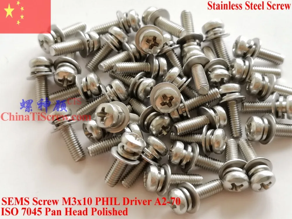 Винты SEMS из нержавеющей стали M3x10 головка сковороды 1 # Phillips Driver Polished ROHS 100 шт.|screw