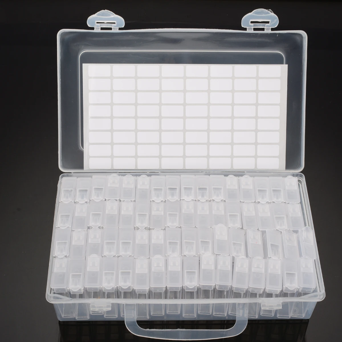

Transparent 64 Slots Lattice Storage Box & Stickers Diamond Painting Embroidery Accessory Box Cross Stitch Case Home Storage
