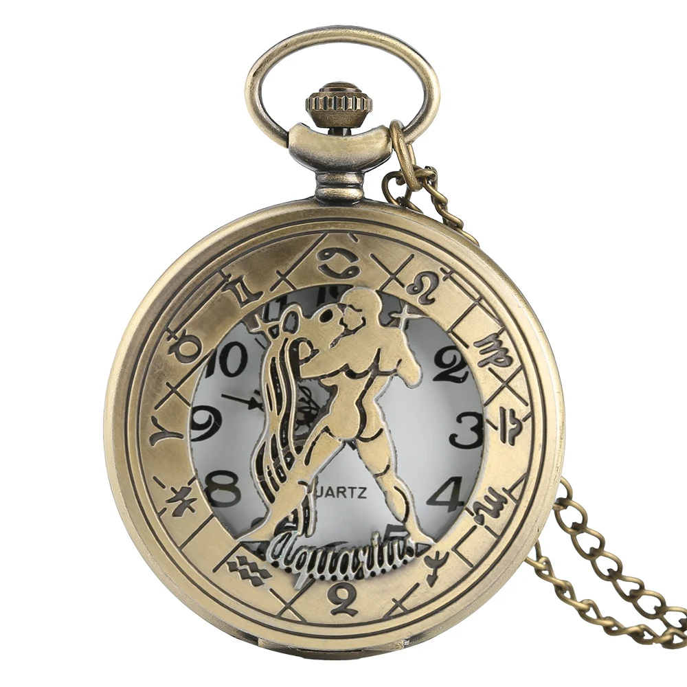 Странные Водолей часы Для мужчин Для женщин Цепочки и ожерелья с цепочкой кварцевые карманные часы созвездие кулон подарки на день