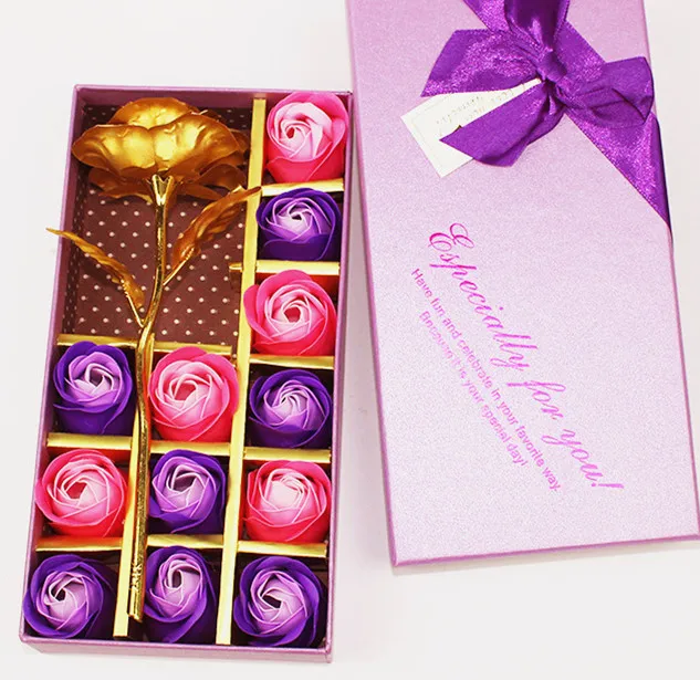 12 Rose Soap Flower Golden Rose Gift Box for Girlfriend Practical