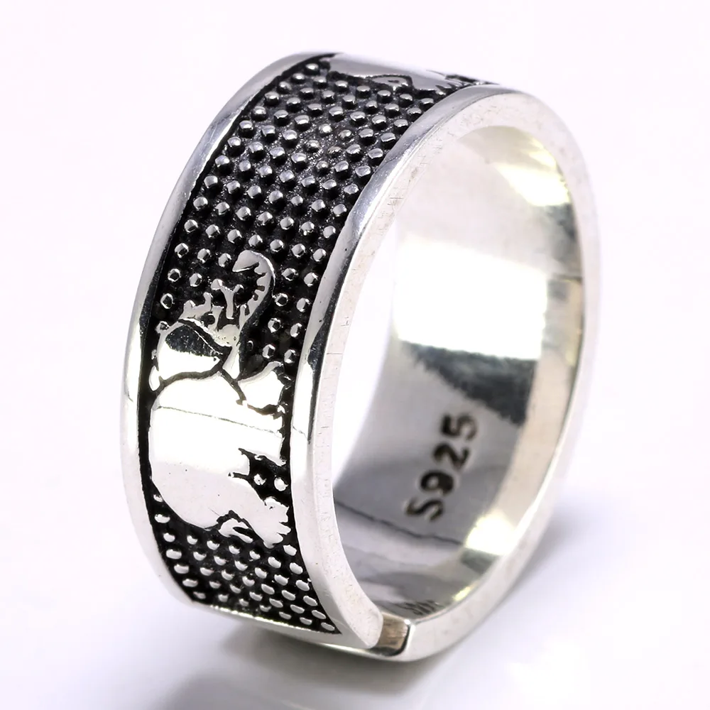 Подлинные 925 пробы серебряные кольца женские 3 слона кольца с гравировкой тип открытия Регулируемые Красивые Панк ювелирные изделия с животными