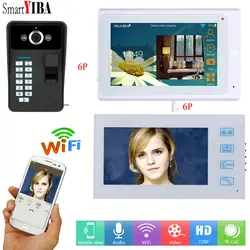 SmartYIBA 7 дюймов HD отпечатков пальцев Wi Fi беспроводная дверная камера видеодомофоны телефон двери системы сенсорной клавиатурой/RFID