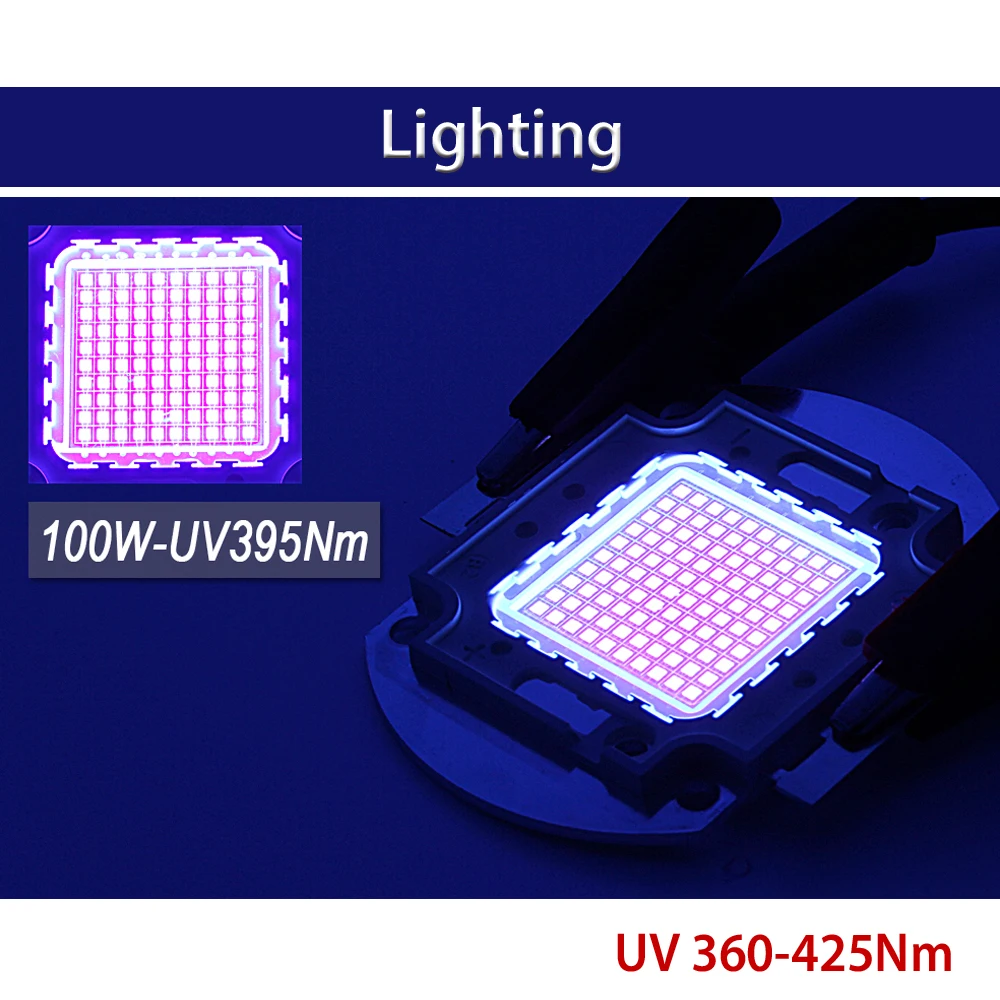 Hontiey УФ фиолетовый светодиодный чип высокой мощности 360Nm 375Nm 385Nm 395Nm 405Nm UVA/UVB и освещения светодиодных шариков 3 5 10 20 30 50 100 ватт Matrix 3D