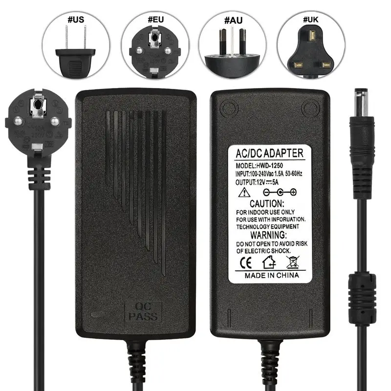 

DC 12V 5A AC Adapter 12V 5A Power Adapter Supply AU EU European US UK Plug Power Cord For 5050 WS2811 LED Rigid Strip Lamp Light