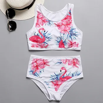 

High Waist Bikini Women Flamingo Print Swimwear High Neck Swimsuit Vest Biquini Sport Bikinis Pineapple Bathing Suit Beachwear