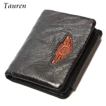 Tauren tríptico billeteras de los hombres billetera 100% hombres de diseño de moda titular de la tarjeta monedero hombre cartera de cuero genuino con cremallera bolsillos de monedas