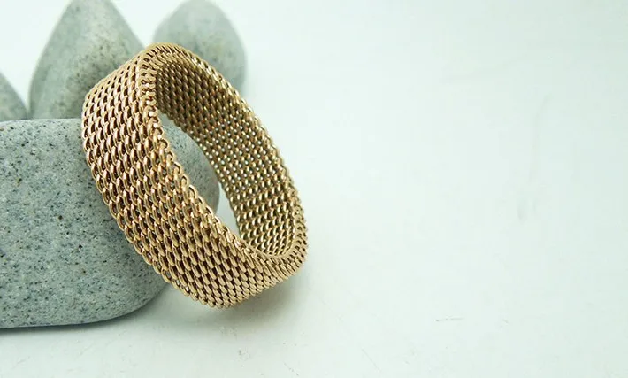 

Golden soft mesh Titanium steel ring, Indulgent rings for men and women 6mm width 316L Stainless steel rings jewelry wholesale
