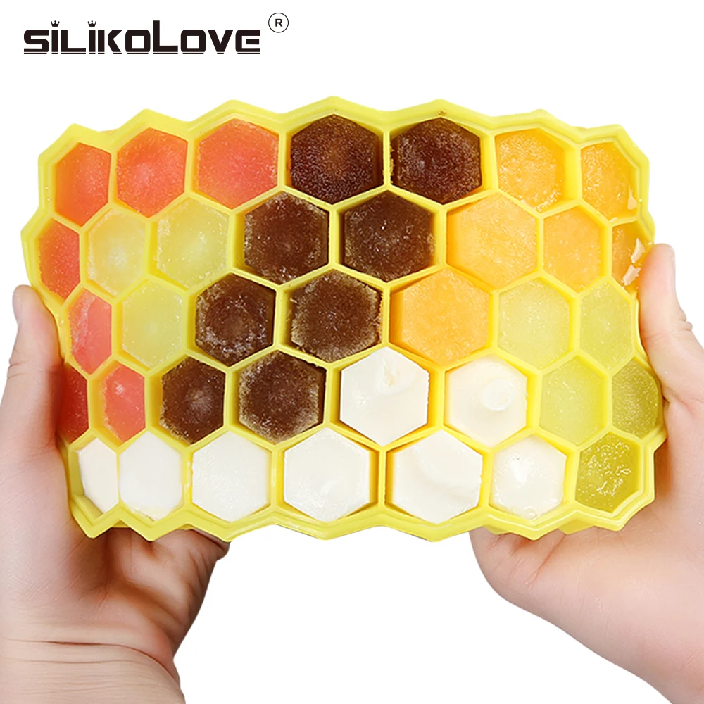 

SILIKOLOVE Honeycomb Shape Ice Cube 37 cavity Ice Tray Ice Cube Mold Storage Containers ice cube tray mold,Frozen