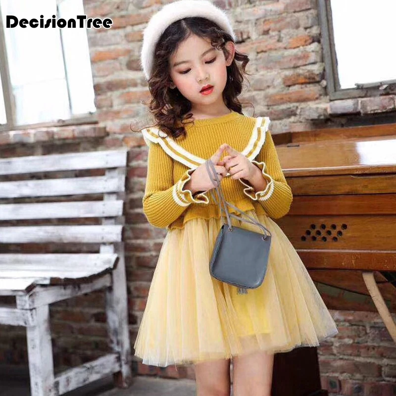 

2019 new kids thick warm girl dress christmas wedding party dresses knitted chiffon kid girls clothes children clothing girl