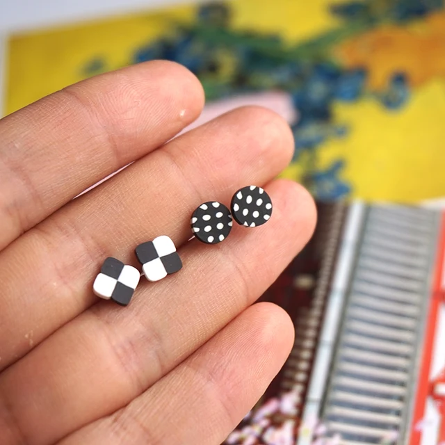 Polymer Clay Stud Earrings For Women Brincos Fashion Jewelry 2pairs Polymer Clay Stud Earrings For Women Brincos Fashion Jewelry 2pairs Lot Black And White Plastic Earring Sets S Gift P18
