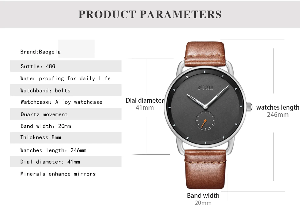 Baogela модные простые часы для мужчин ультра тонкий Аналоговый Платье кварцевые наручные часы мужские коричневый Натуральная кожа ремешок водонепроницаемый