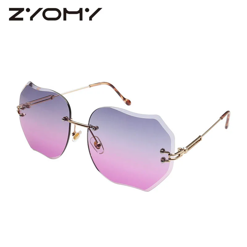 C6 grey pink Металлические дизайнерские очки женские солнцезащитные очки для вождения Oculos de sol уникальные бескаркасные Женские Градиент оттенков цветные линзы - Цвет линз: C6 grey pink