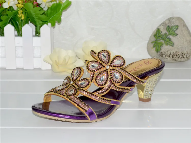 G-SPARROW 2017 Summer New Purple Luxury Diamond High Heeled Slippers Ladies Crystal Buy Large Size Womens Shoes Online-8