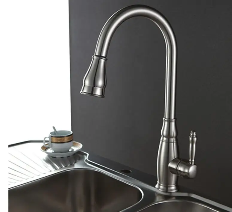 European-style all-copper kitchen black spring faucet telescopic double-outlet sink pulling faucet free shipping European-style all-copper kitchen black spring faucet telescopic double-outlet sink pulling faucet free shipping