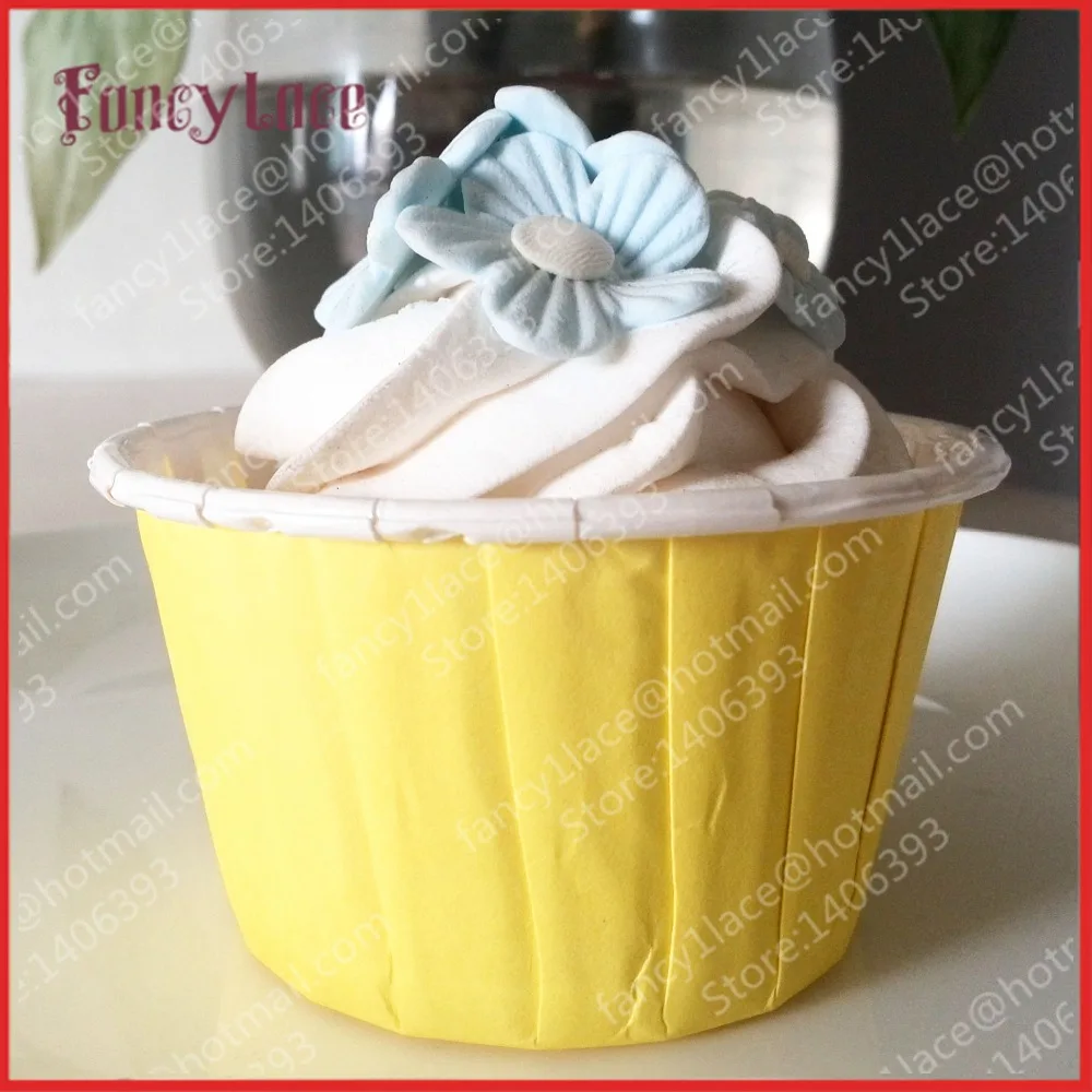 5x3.9cmx50pc Fancy Pretty Pure Yellow Paper Cupcake Liners Muffin Cases Greaseproof Dessert Baking Cups Cup | Дом и сад