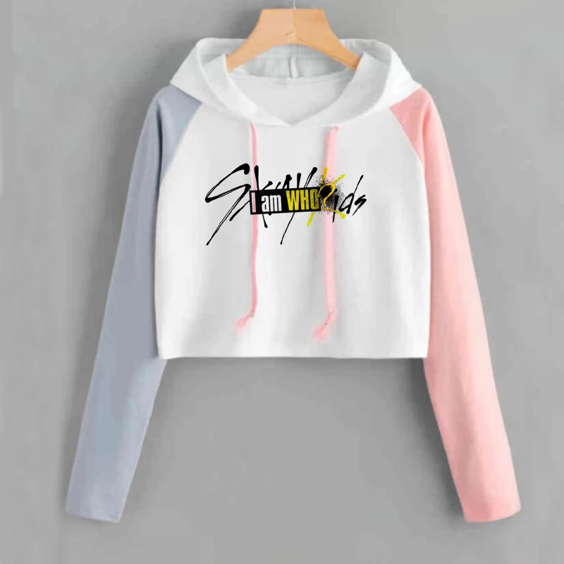  Cropped Hoodie Stray Kids Kpop Harajuku Patchwork Long Sleeve Short Sweatshirt K-pop Female Fans Hi