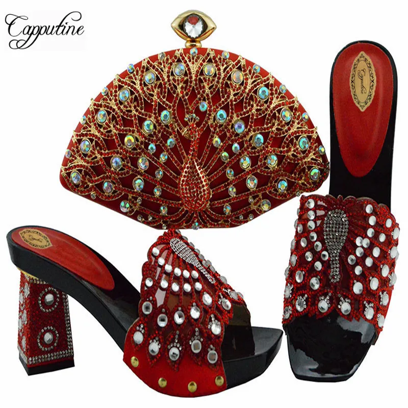 Summer Style Rhinestone Rhinestone Shoes And Bag Set New Italian Woman High Square Heels Shoes And Bag Set For Wedding SL004 Summer Style Rhinestone Rhinestone Shoes And Bag Set New Italian Woman High Square Heels Shoes And Bag Set For Wedding SL004