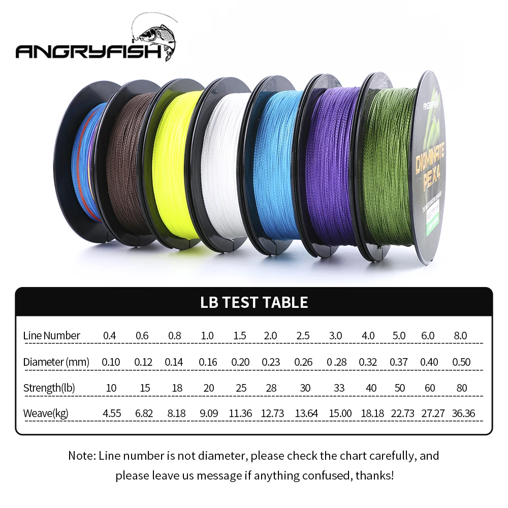 Angryfish 327Yds/300 متر خيط صنارة الصيد مواجهة الاثار مضفر خيط صنارة الصيد 4 ستراند PE المتعددة الشعيرات خيط صنارة الصيد 15 20 25 30 40 50 60 80LB