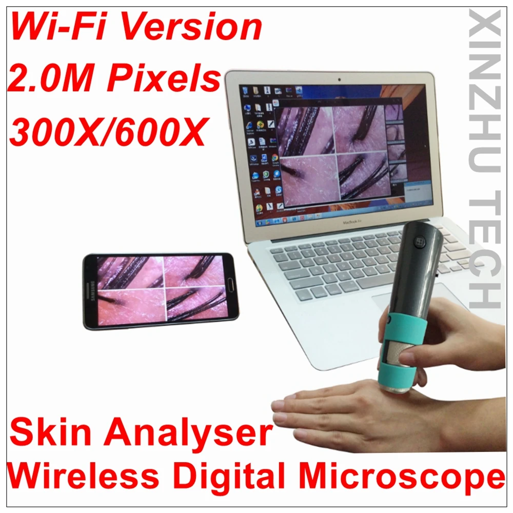 

New wireless WiFi digital M30F microscope skin analyser with 2.0M camera 720P HD with 600x zoom for ISO/ windows/ android/ TV